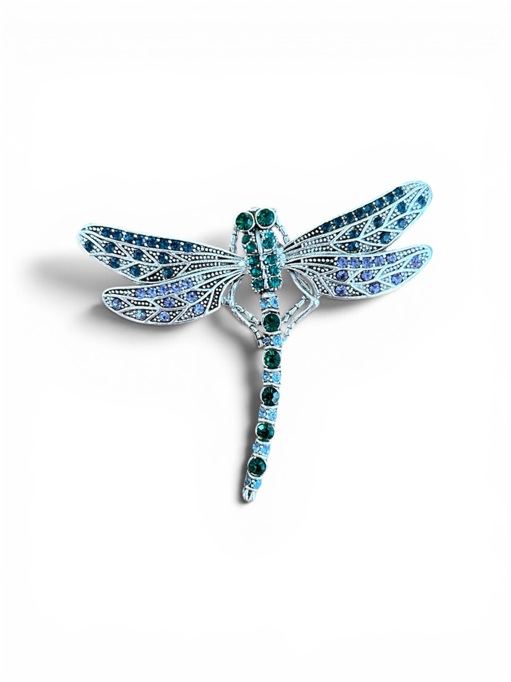 Vintage Green and Silver Dragonfly Brooch